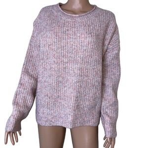 Rachel Roy pale pink speckled knitted crew neck long sleeve sweater soft SZ M